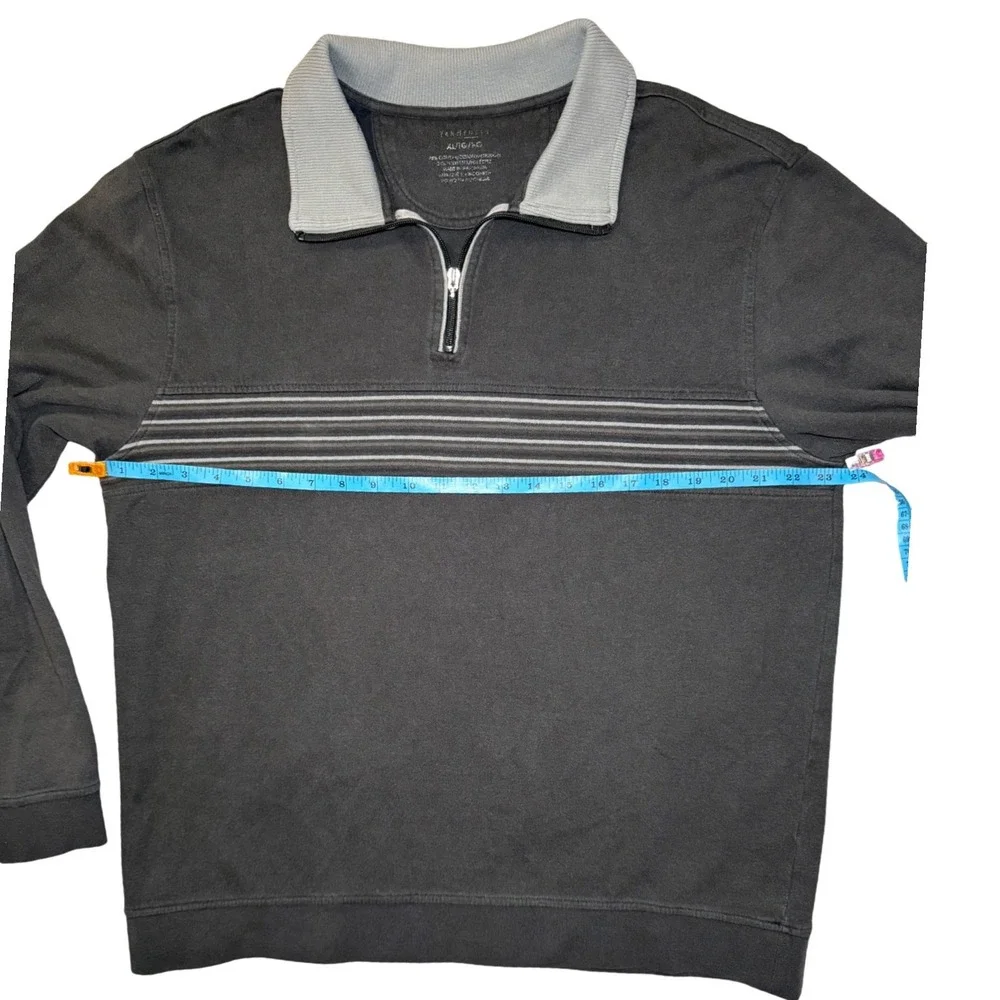 Vintage Y2K Men's XL Quarter Zip Pullover Grunge Skate Horizontal Minimal Stripe